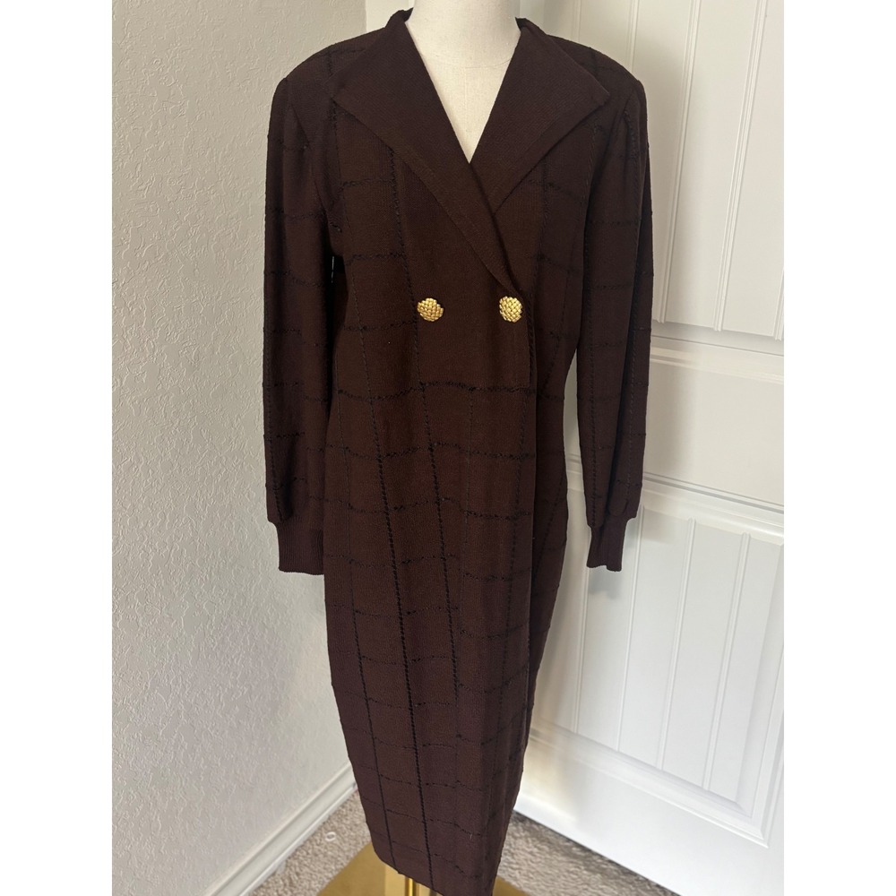 The Michael Collection Knit Dress Plaid Gold‎ Button Front XL 75% wool